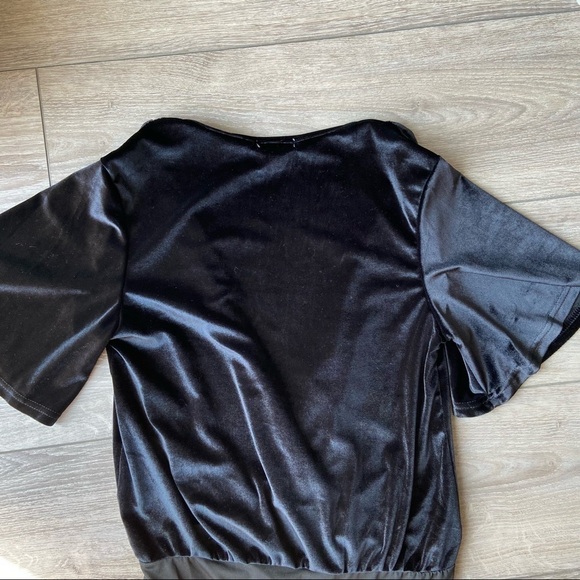 Another Story Velvet Bell Sleeve  Bodysuit in Black - Picture 11 of 14